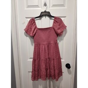 Rewind Womens Small Mauve Smocked Tiered‎ Textured Western Country Cottage Dress